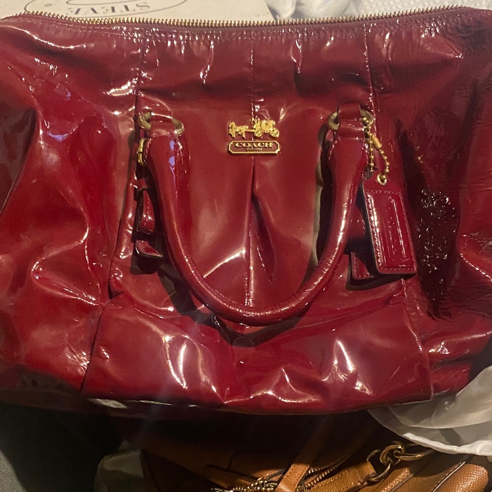 Coach Burgundy Patent Leather Shoulder Bag